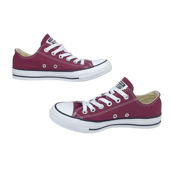 Converse Shoes Womens 7 Red Burgundy Maroon White Low Tops Skater Preppy Grunge - Picture 2 of 12